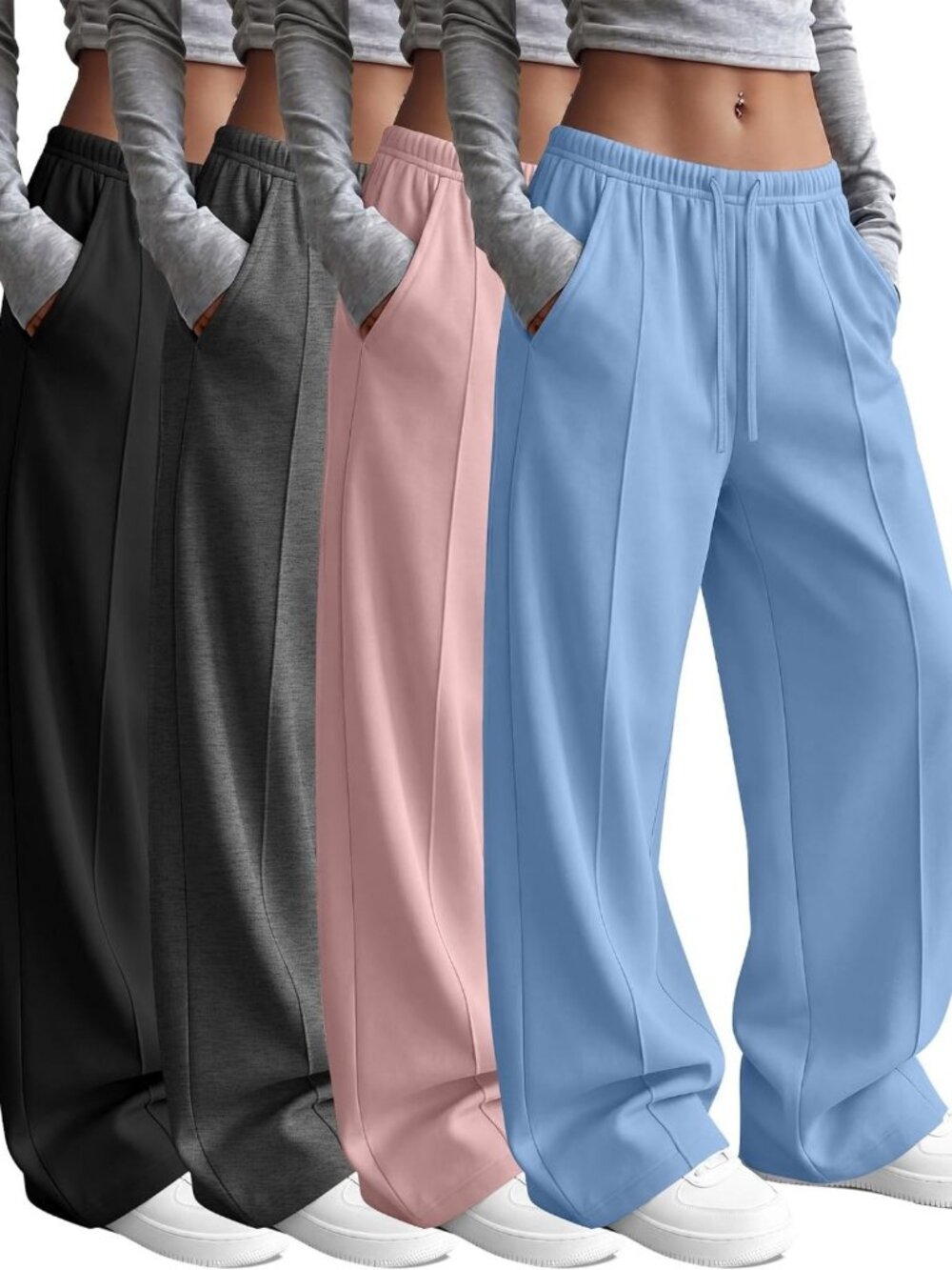 Cozy 4-Pack Women's Wide Leg Sweatpants with Pockets - Comfy Lounge Wear